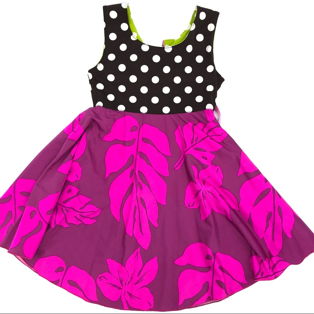 Girls Handmade Floral Polka Dot Reversible Dress